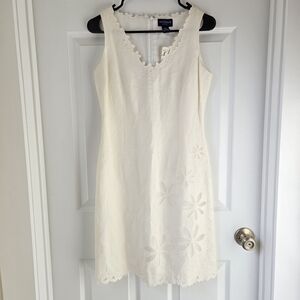Ann Taylor White Linen Sheath Dress Embroidered With Silk Inlays Size 4p NWT